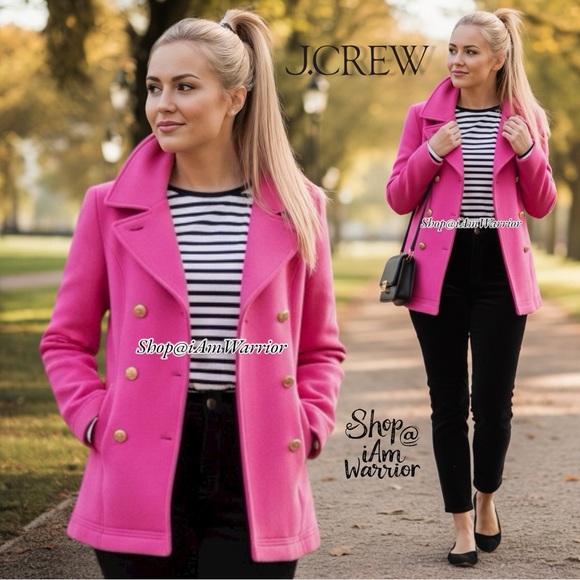 J. Crew fuchsia pink double breasted stadium cloth peacoat *shop@iamwarrior - Picture 1 of 13